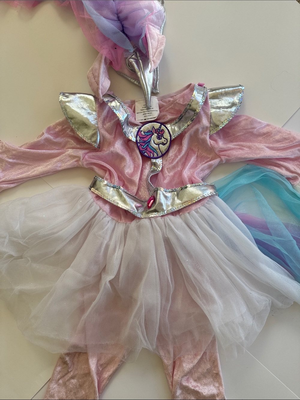 Unbranded Pink Unicorn Princess Kids Costume with Silver Accents